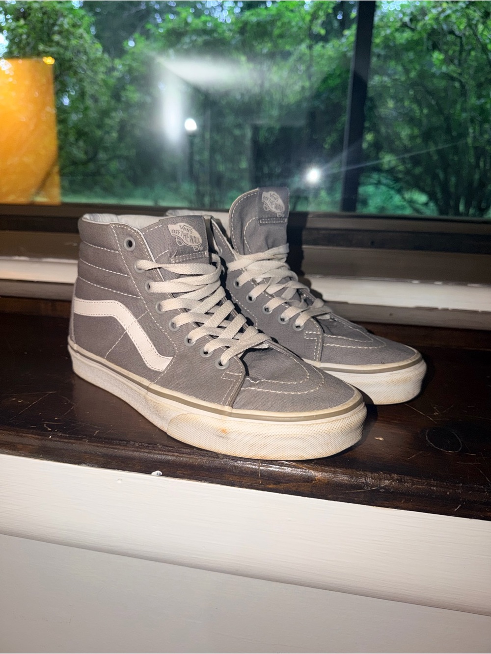 Vans Women’s Sk8-Hi High-Top Sneakers in Gray with White Stripe
